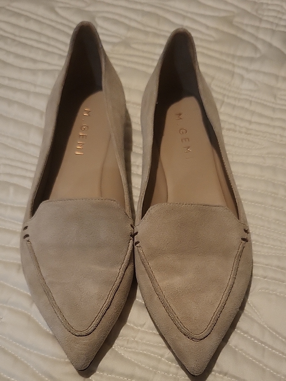 M. Gemi Taupe Suede Pointed Loafer Flats